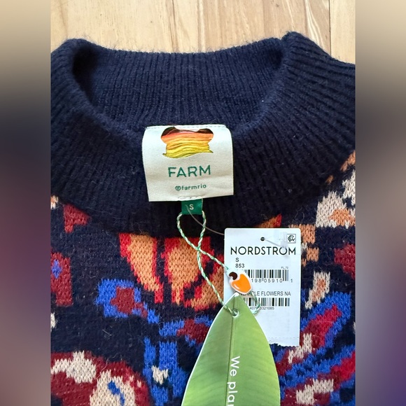 NWT Farm Rio Pineapple Flowers Jacquard Blouson Sleeve Sweater In Multi size S - Picture 10 of 10
